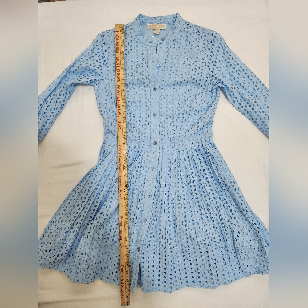 Michael Kors Light Blue Eyelet Long Sleeve Button Dress - Picture 6 of 12